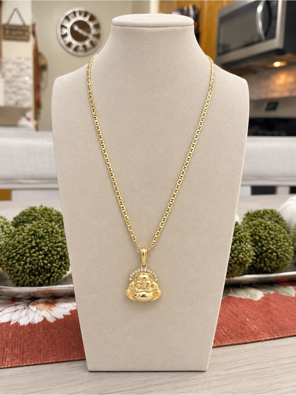 14kGold plated Laughing Buddha Pendant Necklace - Elegant Women’s Jewelry